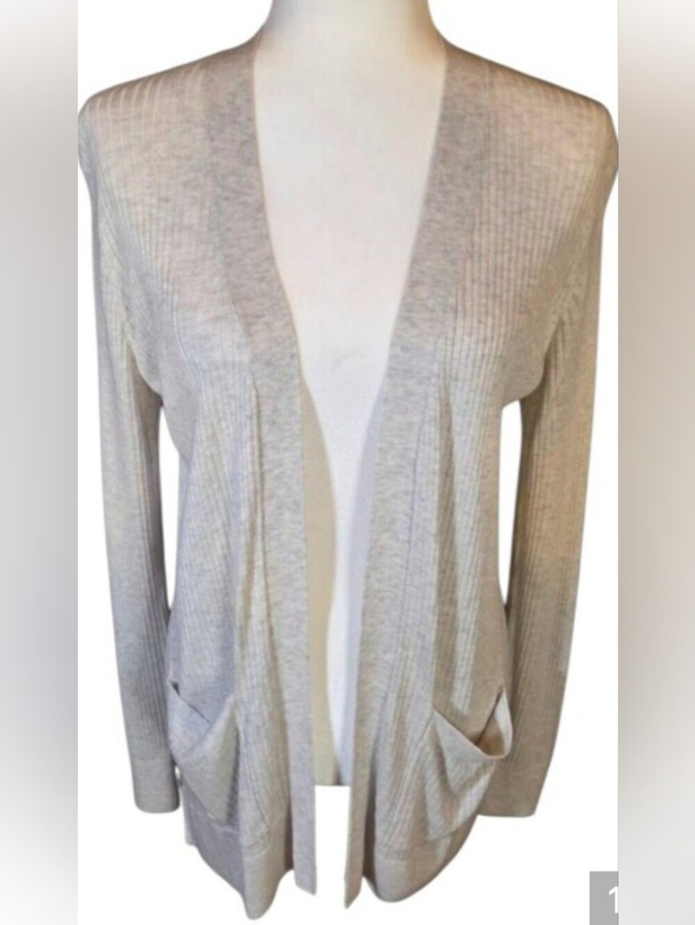 Matty M NWOT Heather Pearl Gray Ribbed Open Front Summer Cardian Sweater Size L